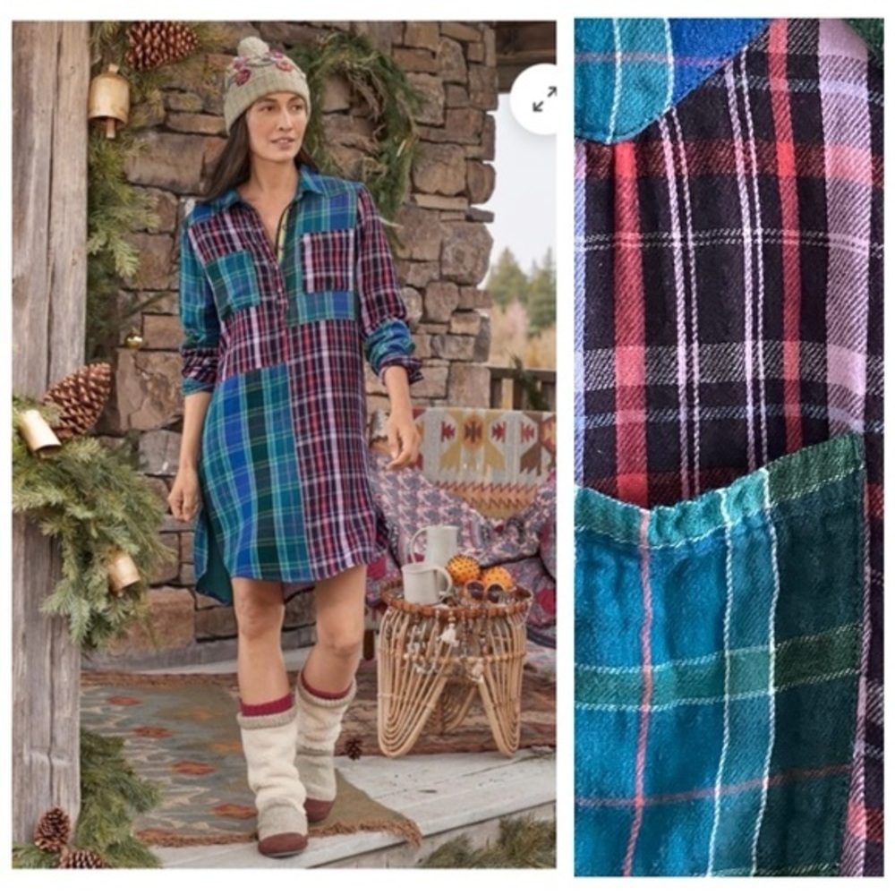 Sundance Colorful Mixed Plaid Restwell Sleep Lounge Dress XS